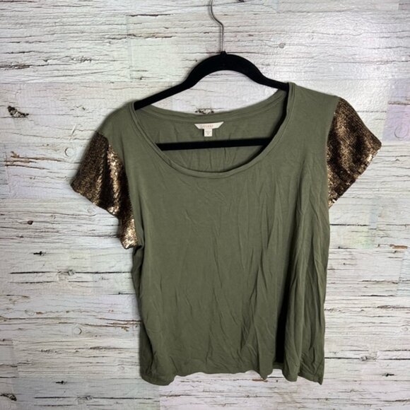Guess green and gold sequin tee shirt top size medium - Picture 6 of 8